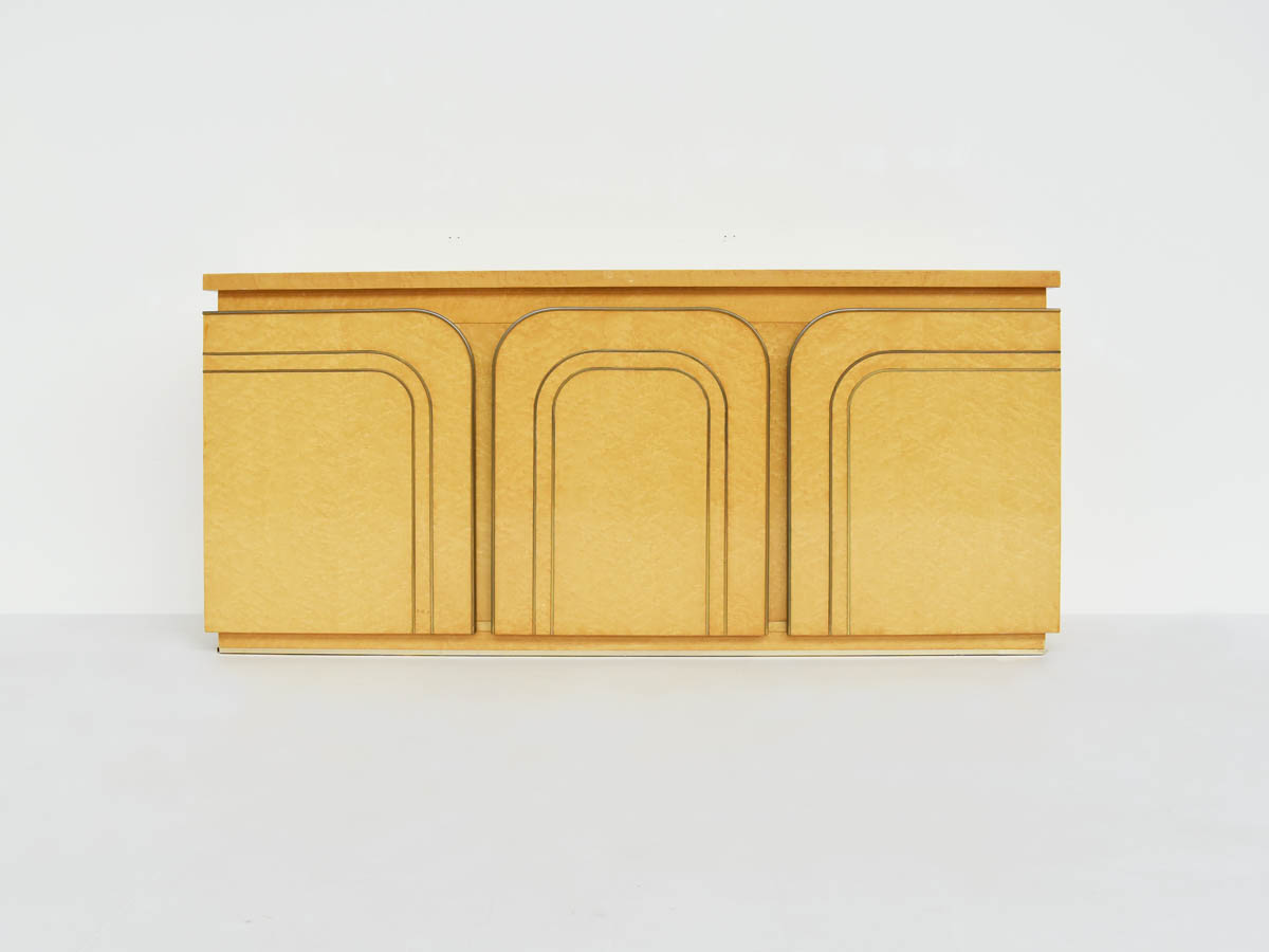 Glossy Architectural Sideboard with Round Doors Brass Details