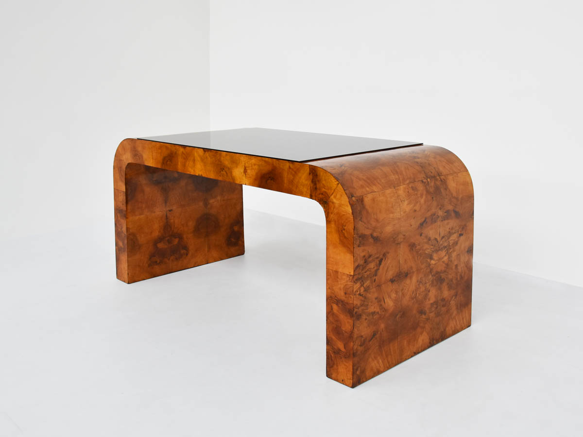 Very Elegant "Bridge" Desk Table in Walnut Burl