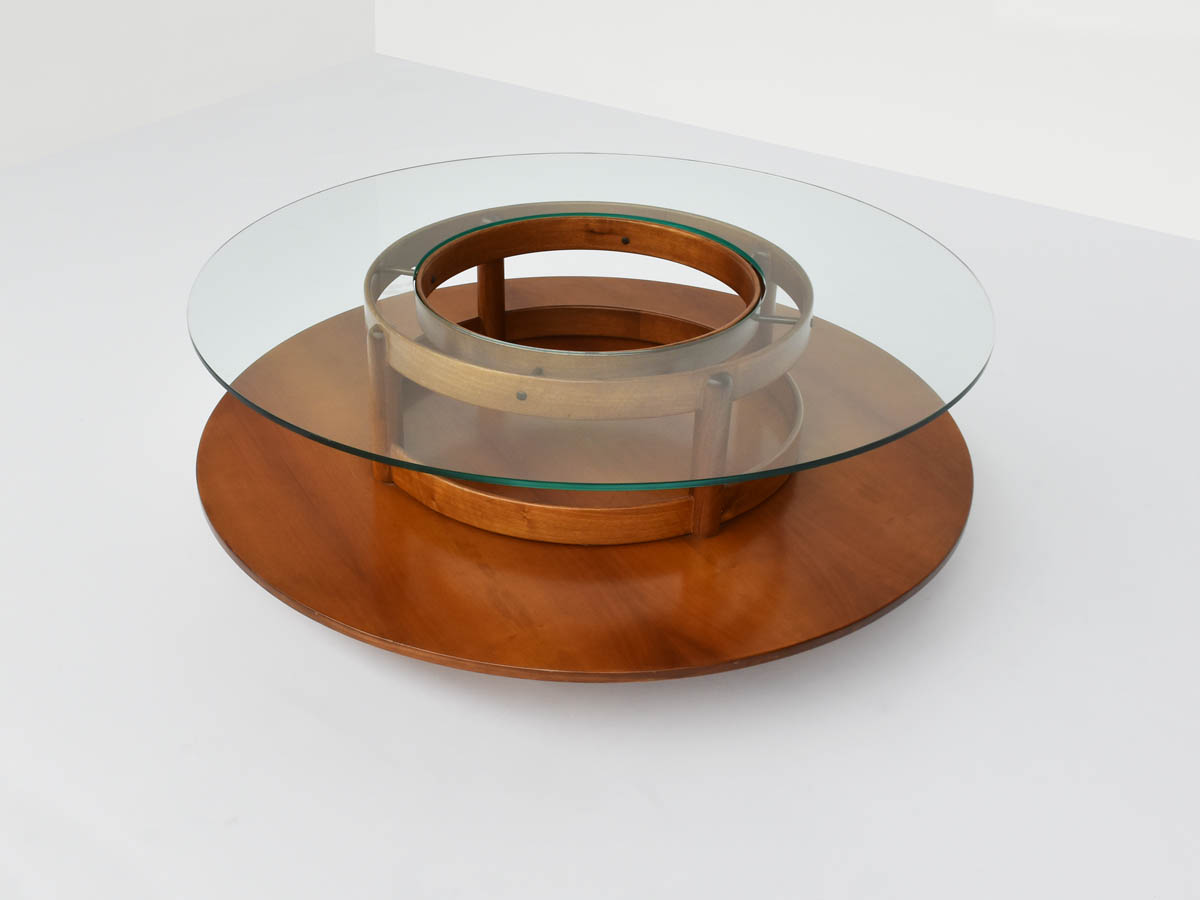 Low Round Coffee Table with Double Top and Bottle Holder