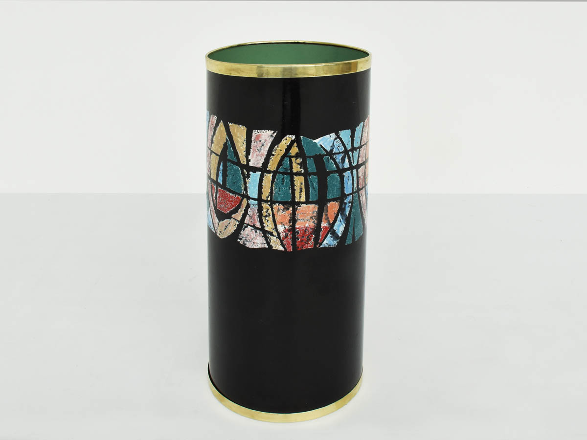 Enameled metal and brass umbrella stand