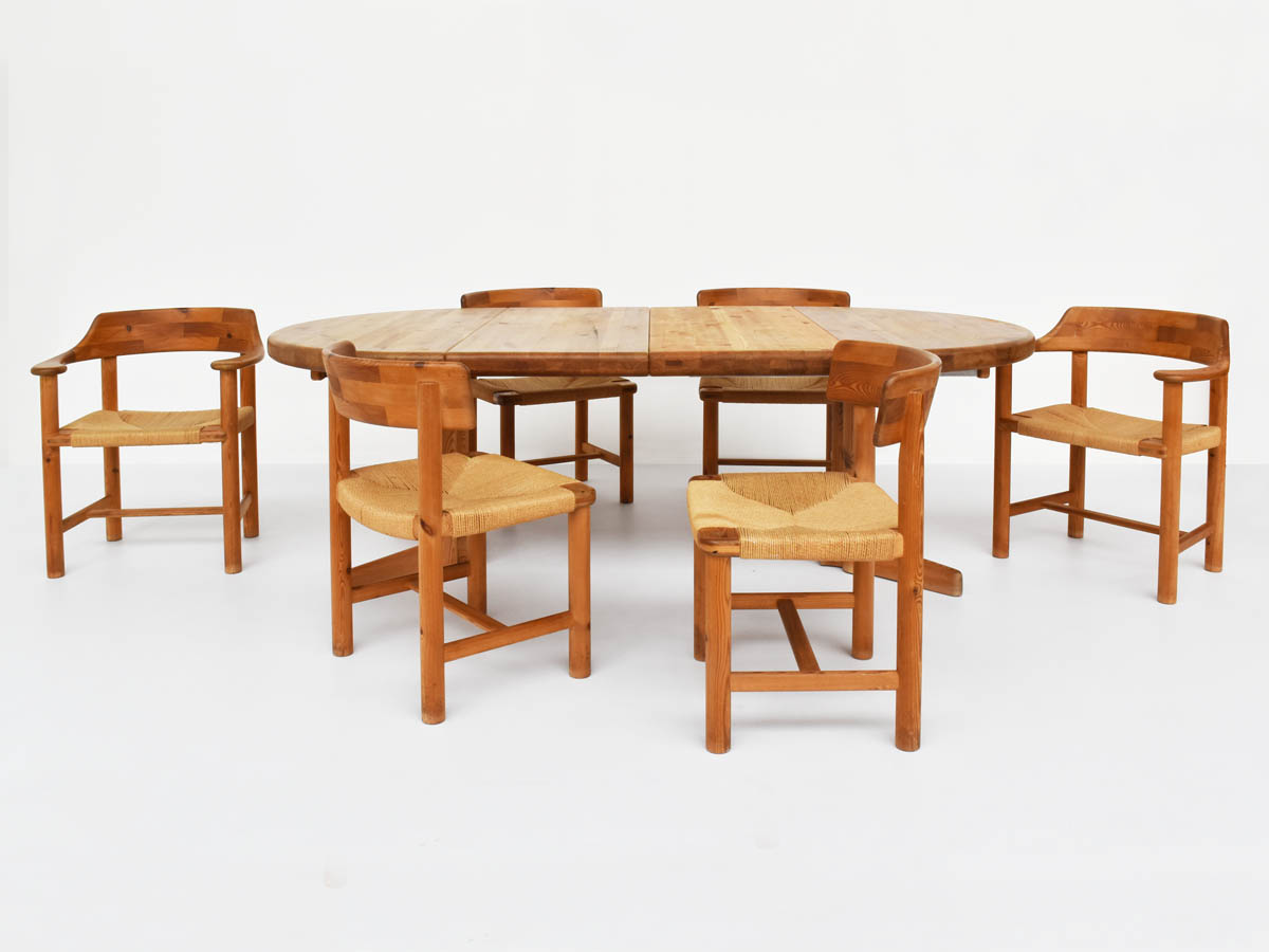Ausziehbarer Tisch aus massivem Kiefernholz mit 6 Stühlen Mod. Zum Liebhaben
