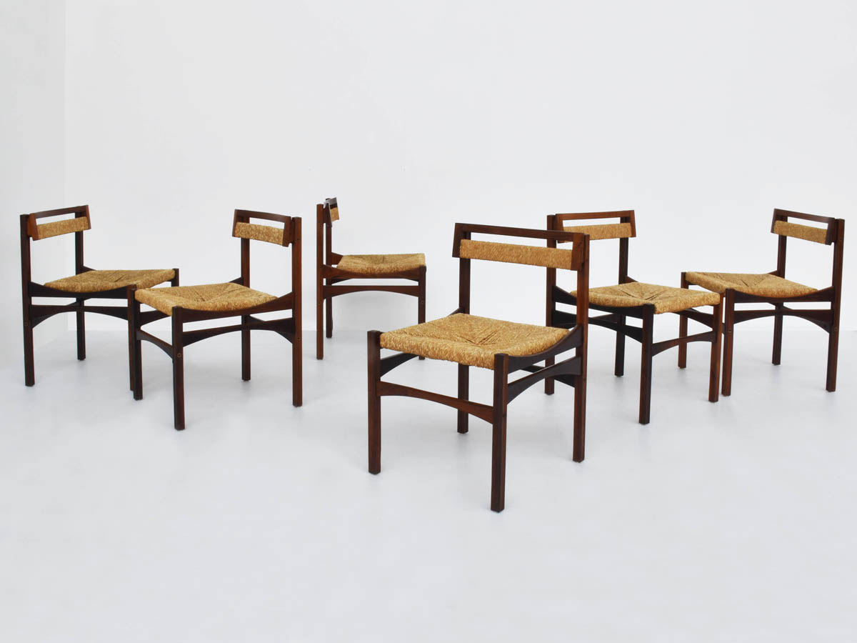 Architectural chairs in rosewood and rope