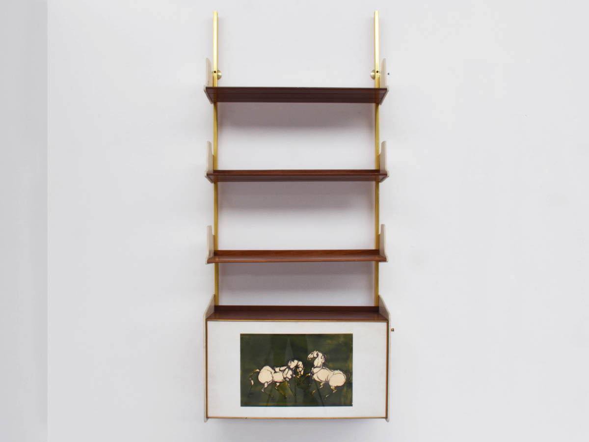 Suspended Bookshelf mod. E60 with closed module and lithography