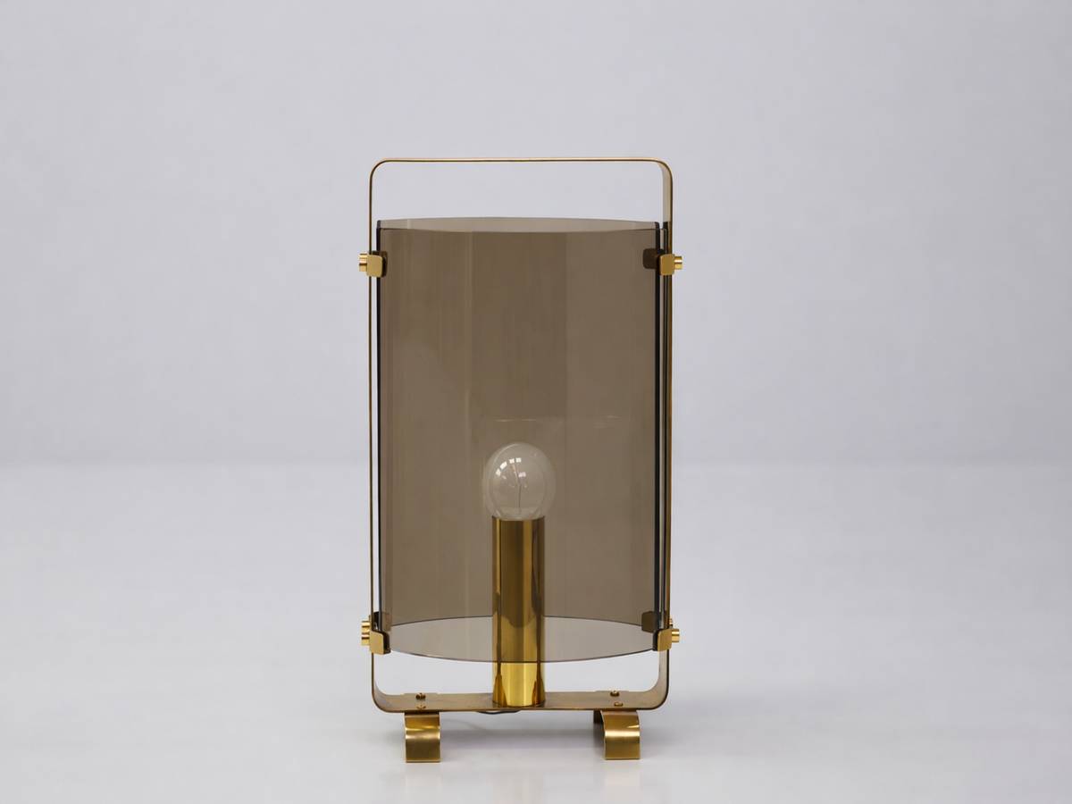 Curved glass and brass table or floor lamp