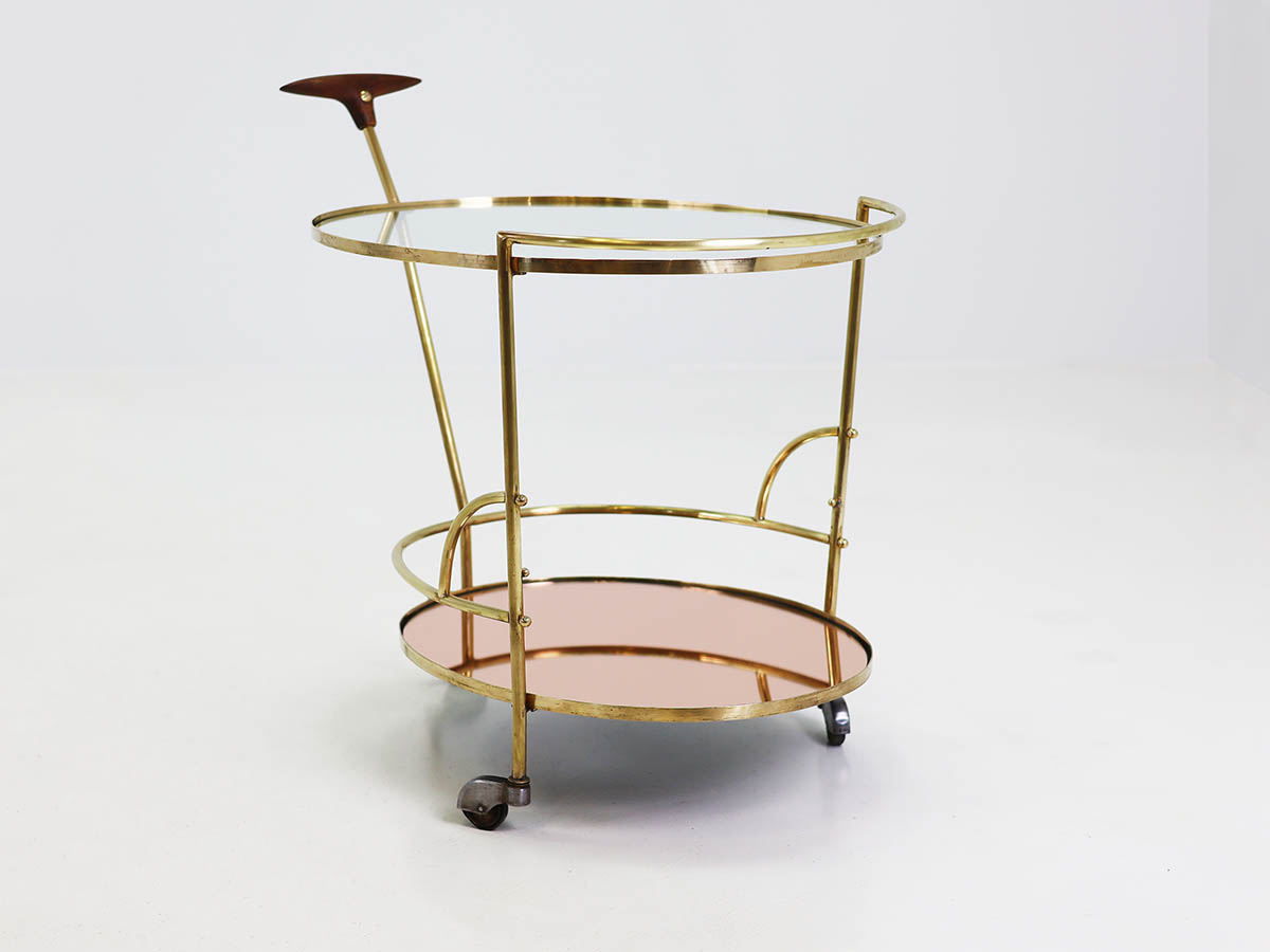 Serving cart with a turned wooden handle