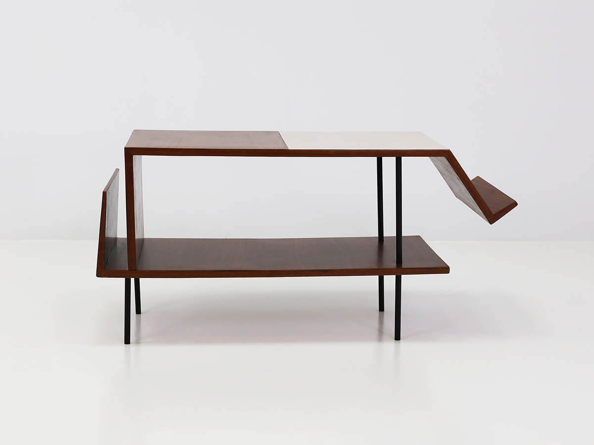 French modernist coffee table with a double top and magazine rack