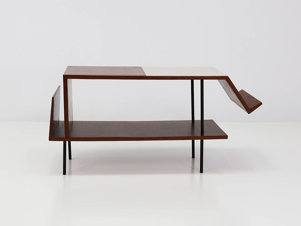 French modernist coffee table with a double top and magazine rack