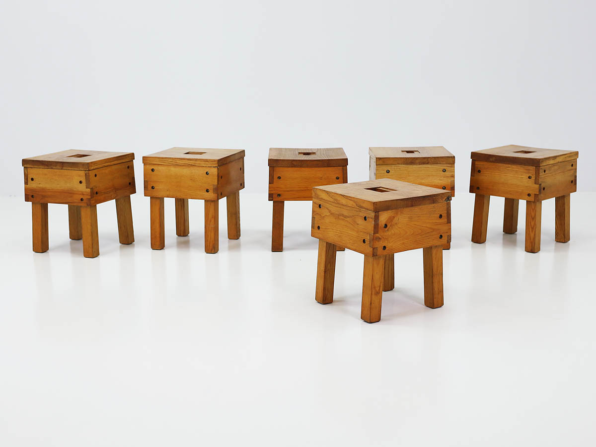 Brutalist Solid Wood Stools with Hand Grip Hole, 6 available