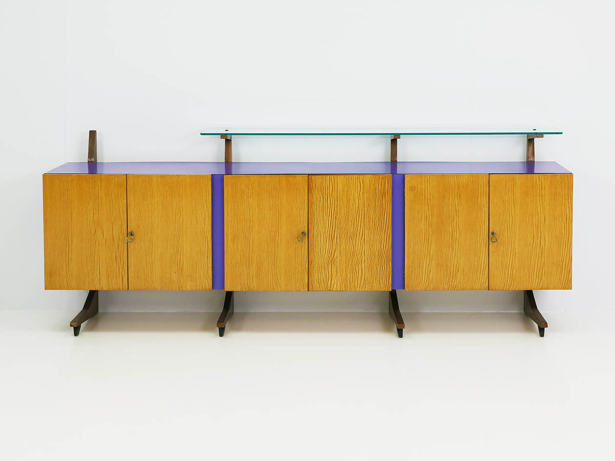 Rare Italian Design Sideboard in Purple Laminate and ash