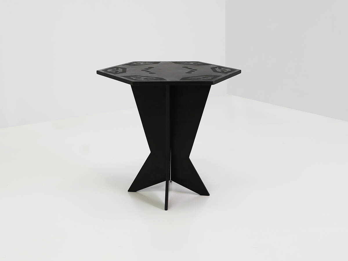 Futurist Art Deco Side Table in Sculpted Black Slate