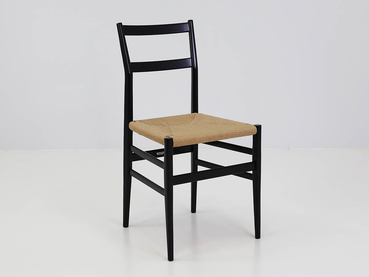 Chair in Black Lacquered with Woven Rope Seat model Leggera 646
