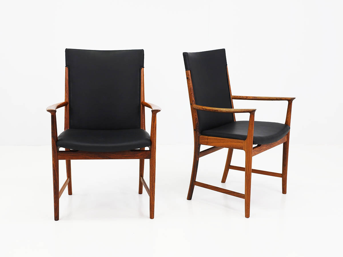 Pair of Elegant High-Back Rosewood and Leather Armchairs with Armrests