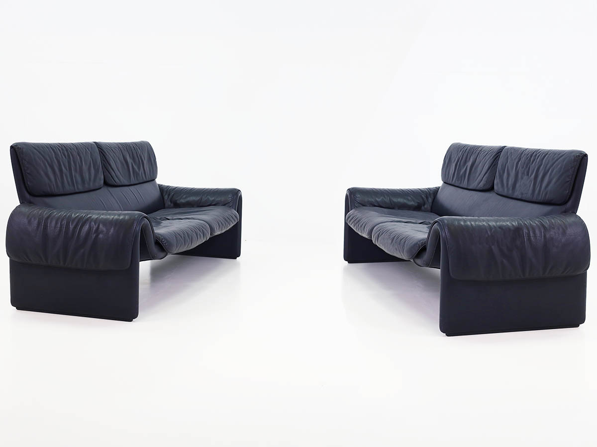 Pair of Two-Seater Sofas in Midnight Blue Leather model DS2011-2