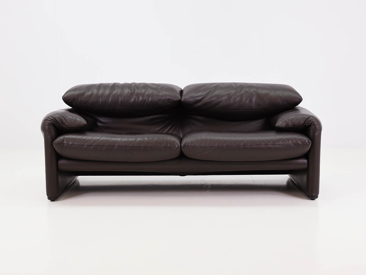 Iconic Maralunga two-seater sofa in dark brown leather